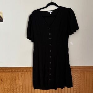Time and Tru Black Button-Front V-Neck Mini Dress